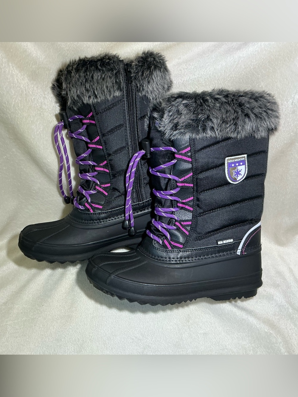 NEW! Nova Mountain Black Faux-Fur Winter Boots Girls Size 4 NWOT - Picture 6 of 12